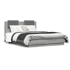 vidaXL Szürke sonoma színű szerelt fa ágykeret fejtámlával 135x190 cm ágy és ágykellék