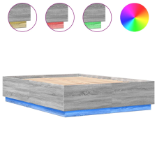 vidaXL szürke sonoma színű szerelt fa ágykeret LED-del 140x200 cm (3209616) ágy és ágykellék