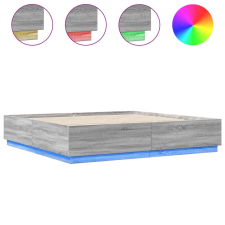 vidaXL szürke sonoma színű szerelt fa ágykeret LED-del 180x200 cm (3209595) ágy és ágykellék