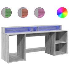 vidaXL szürke sonoma színű szerelt fa íróasztal LED-ekkel 200x55x91 cm (3309443) íróasztal