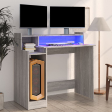 vidaXL Szürke sonoma színű szerelt fa íróasztal LED-ekkel 97x90x45 cm íróasztal