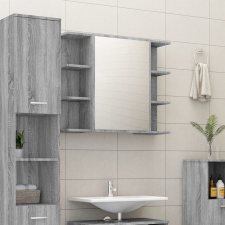 vidaXL szürke sonoma színű szerelt fa tükrös szekrény 80x20,5x64 cm fürdőszoba bútor