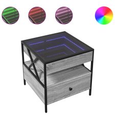 vidaXL szürke sonoma végtelen hatású LED-es dohányzóasztal 50x50x51 cm (847715) bútor