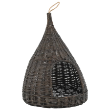 vidaXL szürke természetes fűzfa macskaház párnával és tipi-sátorral (170778) macskafelszerelés