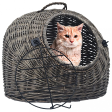 vidaXL Szürke természetes fűzfa macskaszállító kosár 45 x 35 x 35 cm szállítóbox, fekhely macskáknak