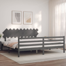 vidaXL szürke tömör fa ágykeret fejtámlával 200 x 200 cm ágy és ágykellék