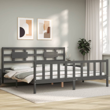 vidaXL szürke tömör fa ágykeret fejtámlával 200 x 200 cm ágy és ágykellék