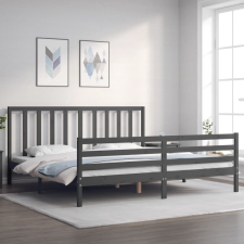 vidaXL szürke tömör fa ágykeret fejtámlával 200 x 200 cm ágy és ágykellék