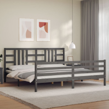vidaXL szürke tömör fa ágykeret fejtámlával 200 x 200 cm ágy és ágykellék