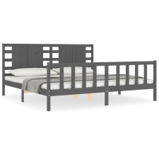 vidaXL szürke tömör fa ágykeret fejtámlával 200 x 200 cm (3192838) ágy és ágykellék