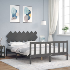 vidaXL szürke tömör fa ágykeret fejtámlával 5FT King Size bútor