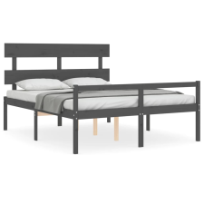 vidaXL szürke tömör fa ágykeret fejtámlával King Size (3195358) ágy és ágykellék