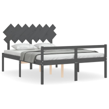 vidaXL szürke tömör fa ágykeret fejtámlával King Size (3195553) ágy és ágykellék