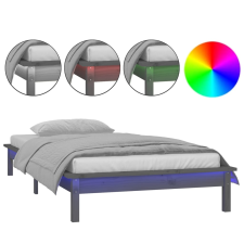 vidaXL szürke tömör fa ágykeret LED világítással 90x200 cm (820593) ágy és ágykellék
