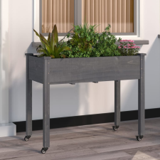 vidaXL szürke tömör fenyőfa kerekes ültetőláda béléssel 118x59x80 cm kerti tárolás