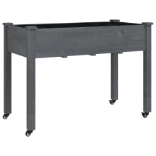 vidaXL szürke tömör fenyőfa kerekes ültetőláda béléssel 118x59x80 cm (3157828) kerti tárolás