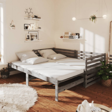 vidaXL szürke tömör fenyőfa kihúzható kanapéágy 2 x (90 x 200) cm ágy és ágykellék