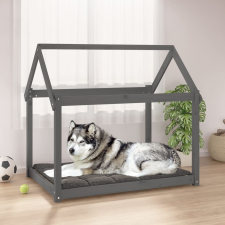 vidaXL szürke tömör fenyőfa kutyaágy 111x80x100 cm szállítóbox, fekhely kutyáknak