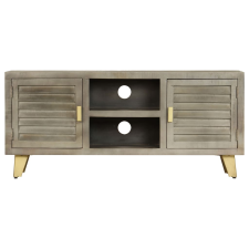 vidaXL szürke tömör mangófa TV-szekrény sárgarézzel 110x30x48 cm (246681) bútor