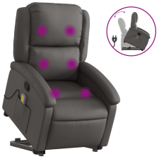 vidaXL szürke valódi bőr felállást segítő dönthető masszázsfotel (3204269) masszázsfotel