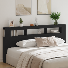 vidaXL Tároló Fejtámla LED Fényekkel Fekete Tölgy 220x18,5x103,5 cm ágy és ágykellék
