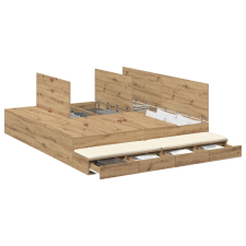 vidaXL Tárolóágykeret Kézműves tölgy Masszív fa 200 x 180 cm (3335668) ágy és ágykellék