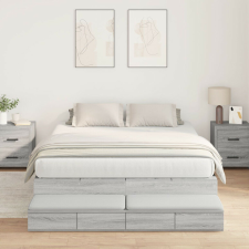 vidaXL Tárolós Ágykeret Szürke Sonoma 135x190 cm ágy és ágykellék