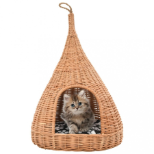 vidaXL Természetes fűzfa macskaház párnával és tipi-sátorral 40x60 cm szállítóbox, fekhely macskáknak
