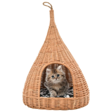 vidaXL Természetes fűzfa macskaház párnával és tipi-sátorral 40x60 cm szállítóbox, fekhely macskáknak