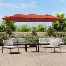 vidaXL terrakotta dupla tetős LED-es napernyő 449x245 cm kerti bútor