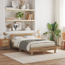 vidaXL Tölgy Ágykeret Mesterséges tölgy Tömör tölgyfa 135 x 190 cm ágy és ágykellék