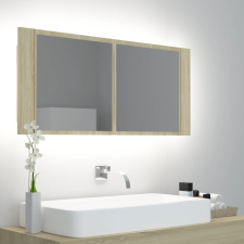 vidaXL Tölgyszínű akril LED-es tükrös fürdőszobaszekrény 100x12x45 cm fürdőszoba bútor