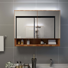 vidaXL tölgyszínű LED-es MDF tükrös fürdőszobaszekrény 80 x 15 x 60 cm fürdőszoba bútor