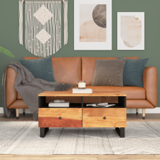 vidaXL tömör akácfa és szerelt fa dohányzóasztal 80 x 54 x 40 cm bútor