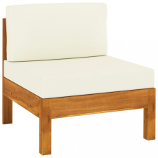 vidaXL Tömör akácfa középső kanapé krémfehér párnákkal kerti bútor