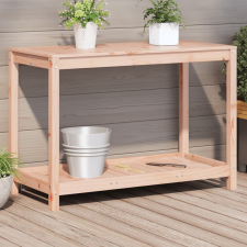 vidaXL tömör duglászfenyő ültetőasztal polccal 108 x 50 x 75 cm kerti dekoráció