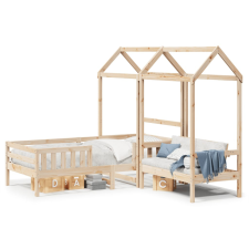 vidaXL tömör fenyőfa ágy és pad szett tetővel 90 x 200 cm ágy és ágykellék