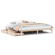 vidaXL tömör fenyőfa ágykeret fiókokkal 200 x 200 cm (3301956) ágy és ágykellék