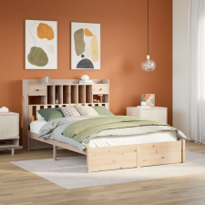 vidaXL tömör fenyőfa könyvespolcos ágy matrac nélkül 140 x 190 cm ágy és ágykellék