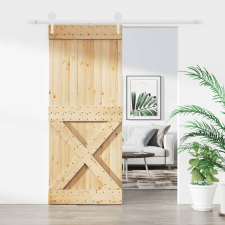 vidaXL tömör fenyőfa tolóajtó fémszerelék szettel 100 x 210 cm építőanyag