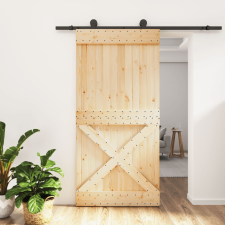 vidaXL tömör fenyőfa tolóajtó fémszerelék szettel 100 x 210 cm építőanyag