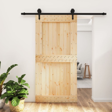 vidaXL tömör fenyőfa tolóajtó fémszerelék szettel 100 x 210 cm építőanyag