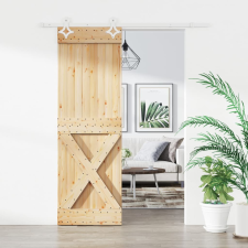 vidaXL tömör fenyőfa tolóajtó fémszerelék szettel 70 x 210 cm építőanyag