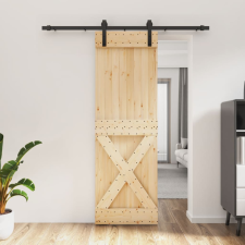 vidaXL tömör fenyőfa tolóajtó fémszerelék szettel 70 x 210 cm építőanyag