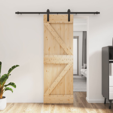 vidaXL Tömör fenyőfa tolóajtó fémszerelék szettel 70 x 210 cm nyílászáró