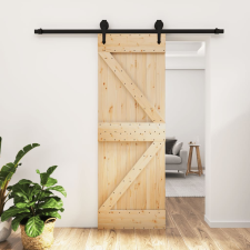 vidaXL tömör fenyőfa tolóajtó fémszerelék szettel 70 x 210 cm építőanyag