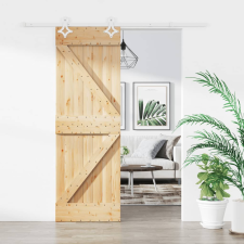 vidaXL tömör fenyőfa tolóajtó fémszerelék-szettel 70 x 210 cm építőanyag