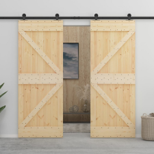 vidaXL tömör fenyőfa tolóajtó fémszerelék szettel 80 x 210 cm nyílászáró