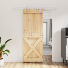 vidaXL tömör fenyőfa tolóajtó fémszerelék szettel 80 x 210 cm építőanyag