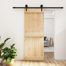 vidaXL tömör fenyőfa tolóajtó fémszerelék szettel 80 x 210 cm építőanyag
